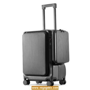 Aluminum Frame Carry-On Suitcase, 20-Inch ABS+PC Hard Shell Luggage with TSA Lock, Front-Open Design, Charging Port, Silent Spinner Wheels, Cup Holder & Phone Stand PAHX2312